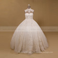 Brilliant Beaded Rhinestones Lace Personalizar Puff Ball Vestido de casamento High Collar